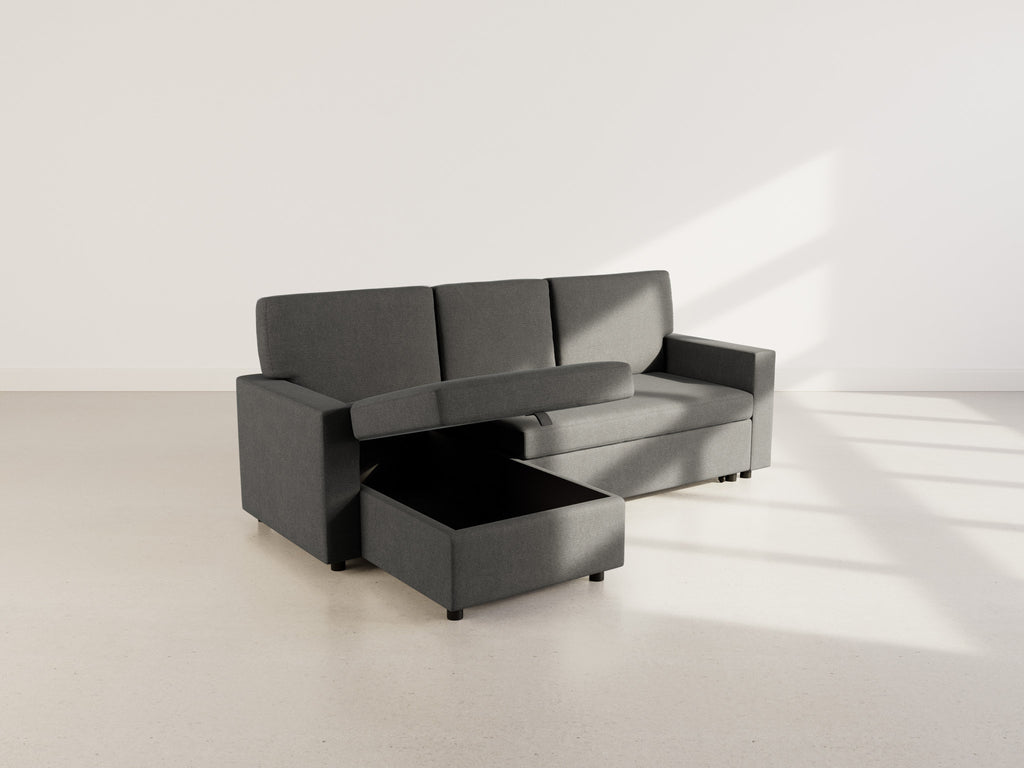 Meiya - Canapé D'Angle Convertible Avec Coffre - Tissu - Gris Foncé