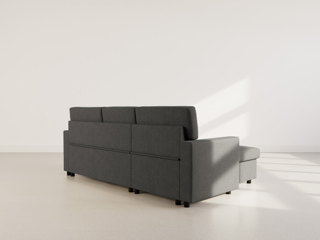 Meiya - Canapé D'Angle Convertible Avec Coffre - Tissu - Gris Foncé