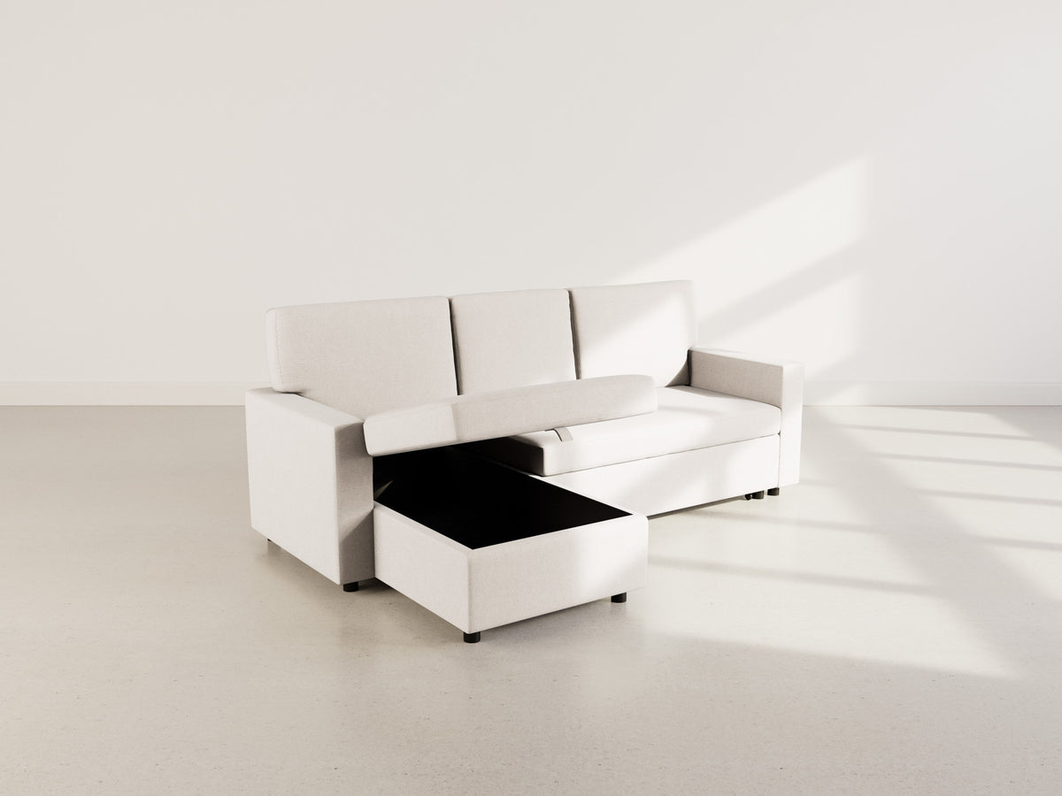 Meiya - Canapé D'Angle Convertible Avec Coffre - Tissu - Beige