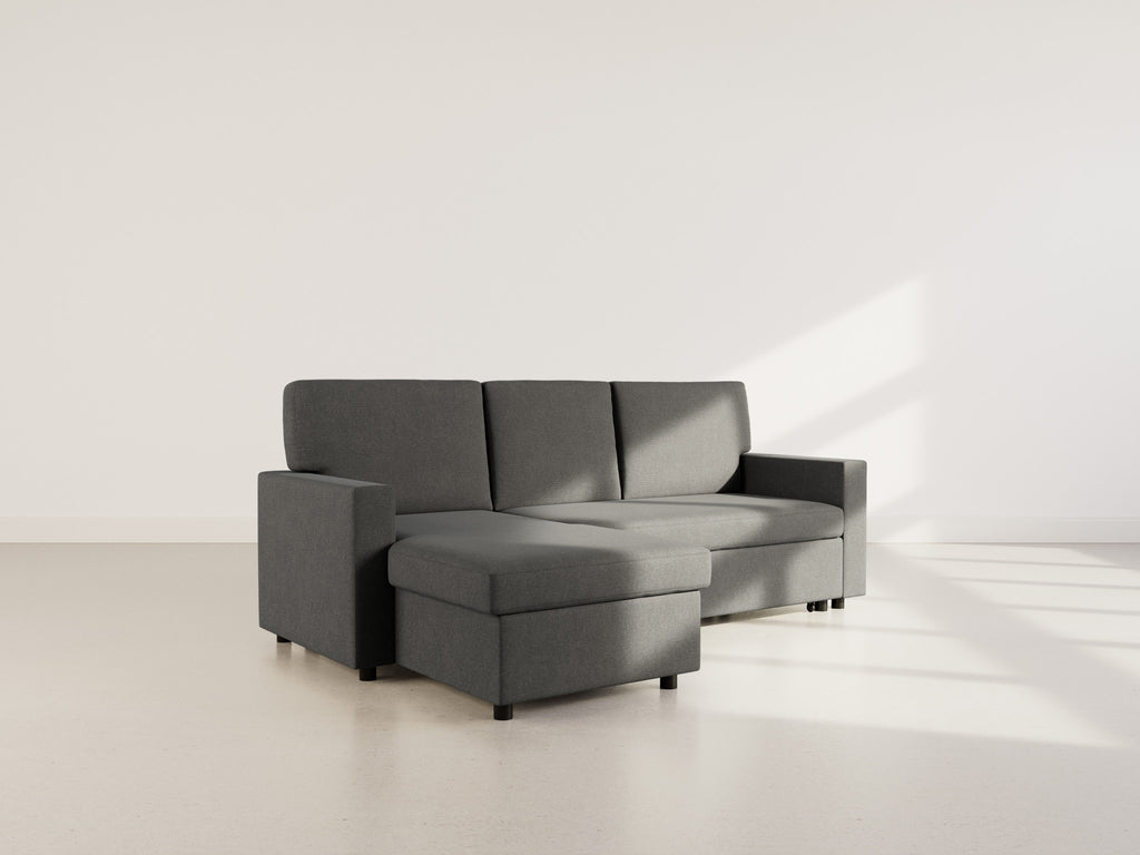 Meiya - Canapé D'Angle Convertible Avec Coffre - Tissu - Gris Foncé