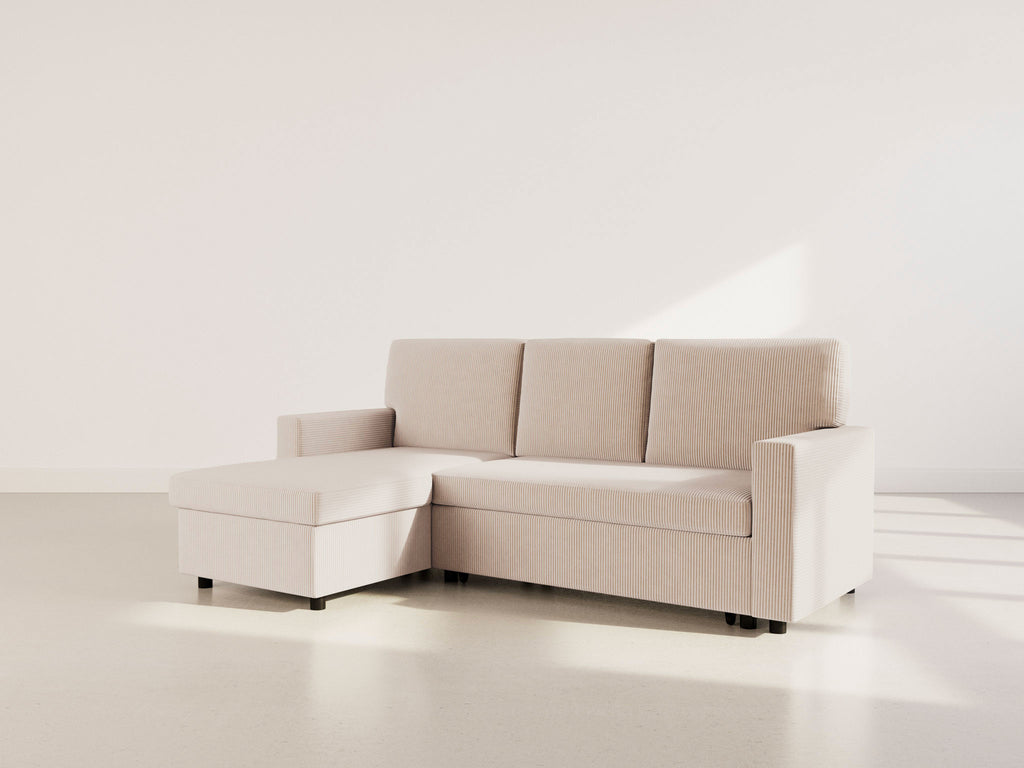 Meiya - Reversible 4-Seater Convertible Corner Sofa With Storage Compartment - Corduroy - Beige
