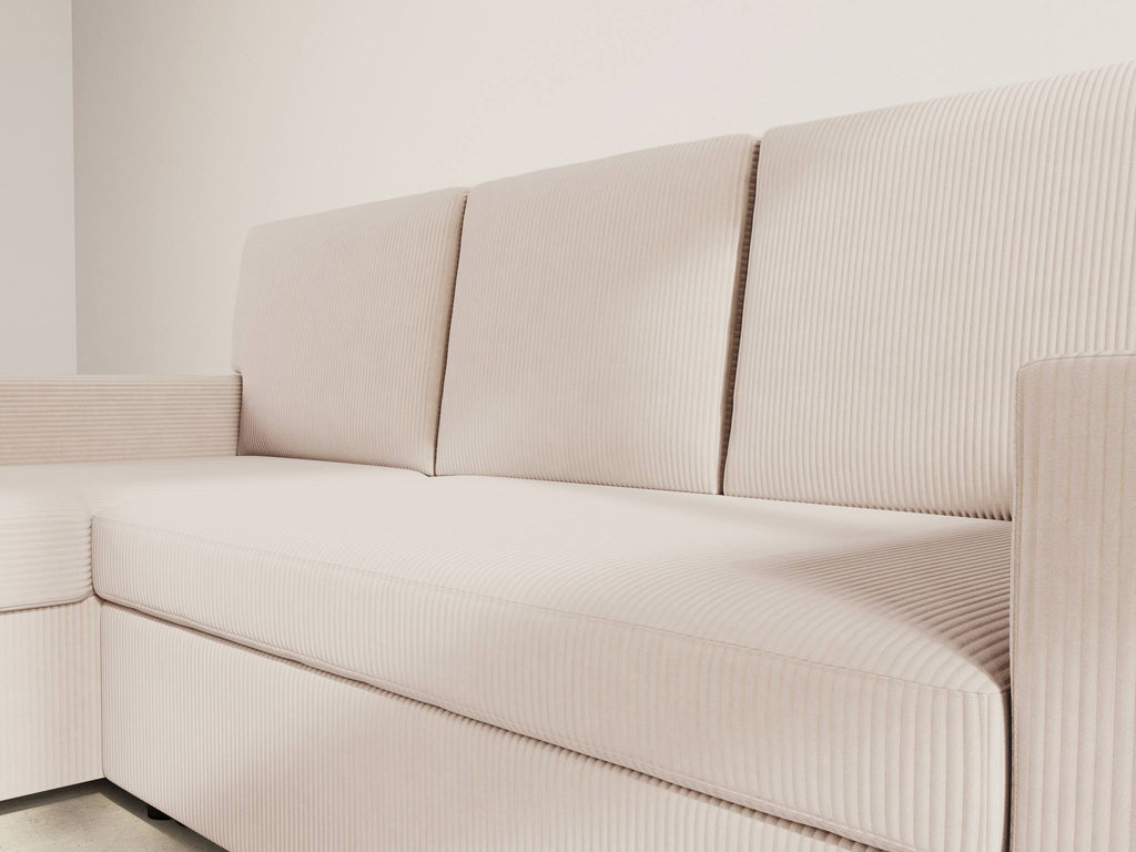 Meiya - Reversible 4-Seater Convertible Corner Sofa With Storage Compartment - Corduroy - Beige