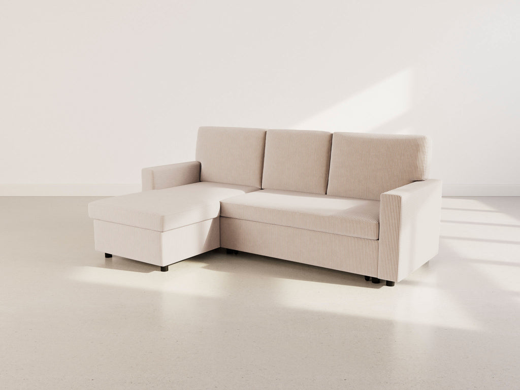 Meiya - Reversible 4-Seater Convertible Corner Sofa With Storage Compartment - Corduroy - Beige