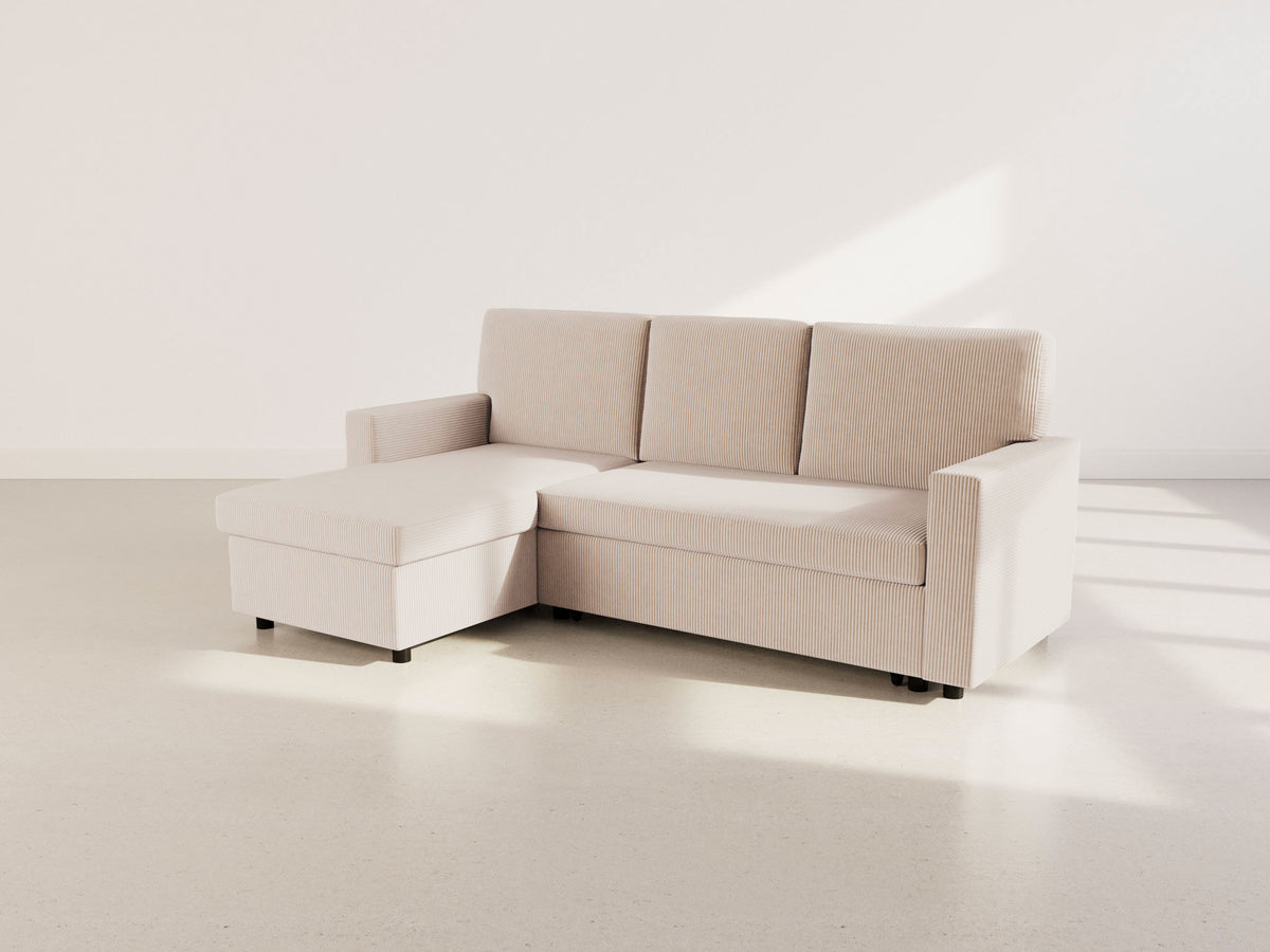 Meiya - Reversible 4-Seater Convertible Corner Sofa With Storage Compartment - Corduroy - Beige