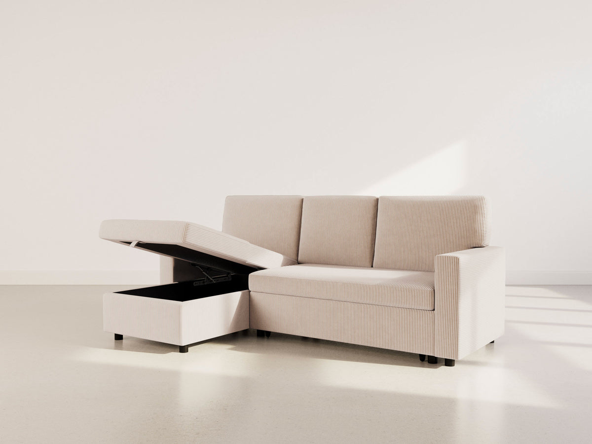 Meiya - Reversible 4-Seater Convertible Corner Sofa With Storage Compartment - Corduroy - Beige