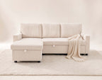 Meiya - Reversible 4-Seater Convertible Corner Sofa With Storage Compartment - Corduroy - Beige