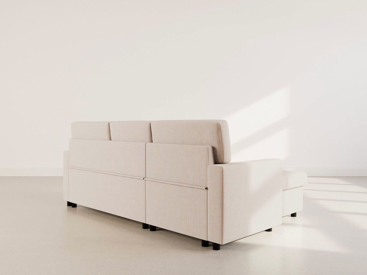 Meiya - Reversible 4-Seater Convertible Corner Sofa With Storage Compartment - Corduroy - Beige