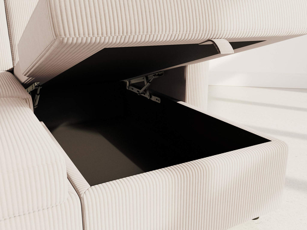 Meiya - Sofá panorámico convertible de 7 plazas con baúl - Terciopelo acanalado - Beige