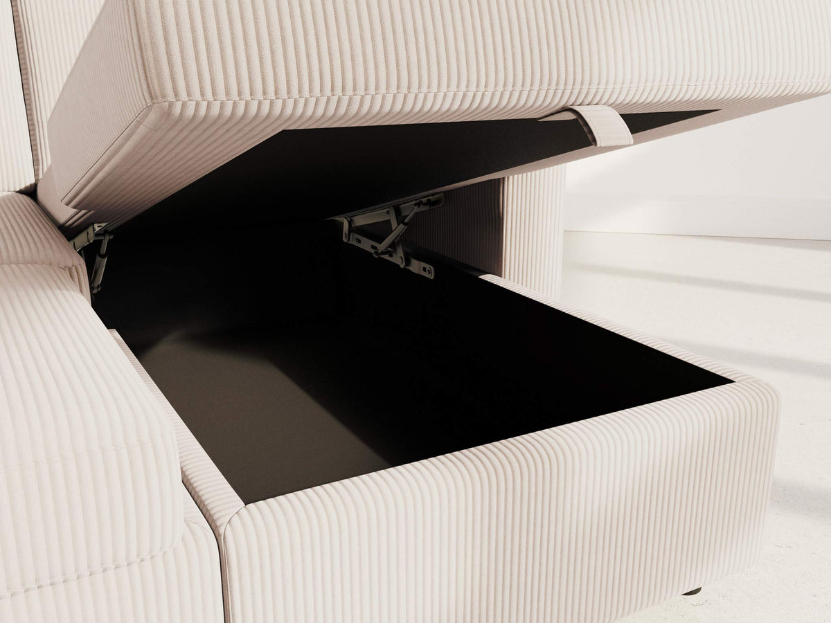 Meiya - Sofá panorámico convertible de 7 plazas con baúl - Terciopelo acanalado - Beige