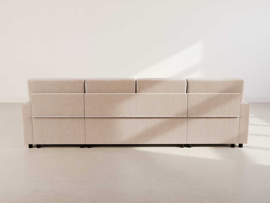 Meiya - Sofá panorámico convertible de 7 plazas con baúl - Terciopelo acanalado - Beige