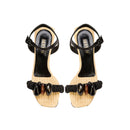 Melita Natural Wedge Ankle Sandal with raffia, stone accents, and black rope straps for stylish summer comfort.