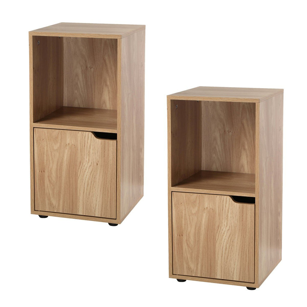 Tables De Chevet 2 Cases Décor Bois 1 Porte - Lot De 2