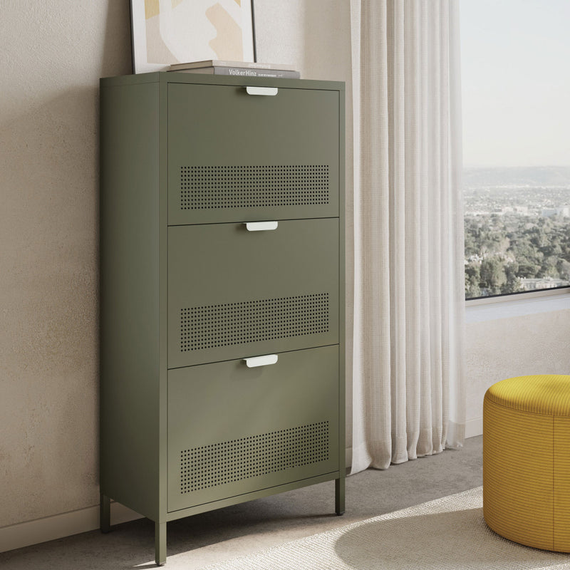 Adel - Meuble À Chaussures 3 Portes - Métal - Vert