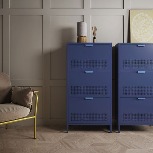 Adel - Meuble À Chaussures 3 Portes - Métal - Bleu