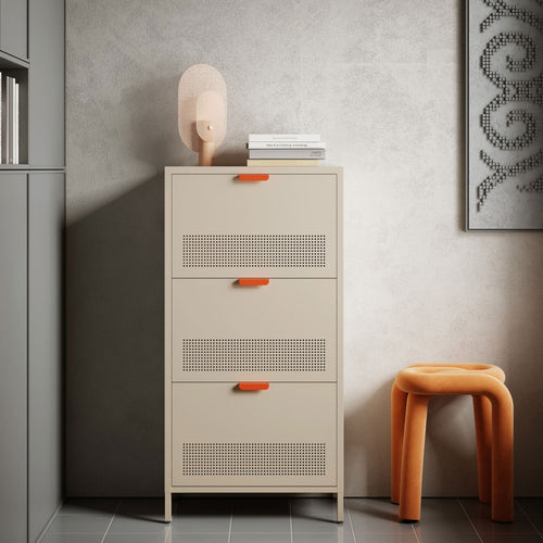 Adel - Meuble À Chaussures 3 Portes - Métal - Beige