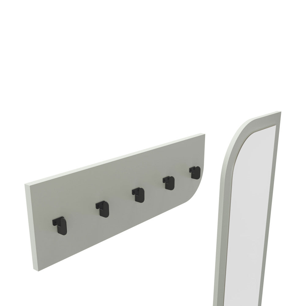 Silvar - 2-Door Entrance Unit with Mirror and Clothes Rail - Wood and Metal - Almond Green
