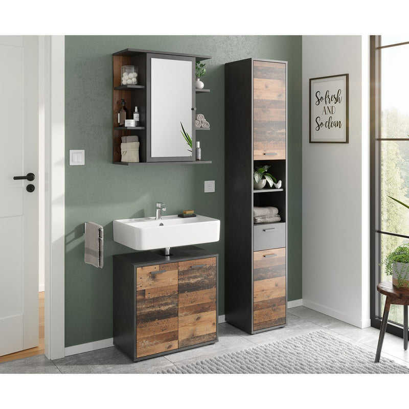 Columna de cuarto de baño con 2 puertas y 1 cajón - Madoc - Décor Bois Foncé