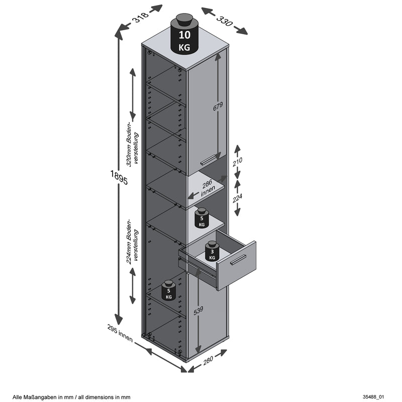 Columna de cuarto de baño con 2 puertas y 1 cajón - Madoc - Décor Bois Foncé