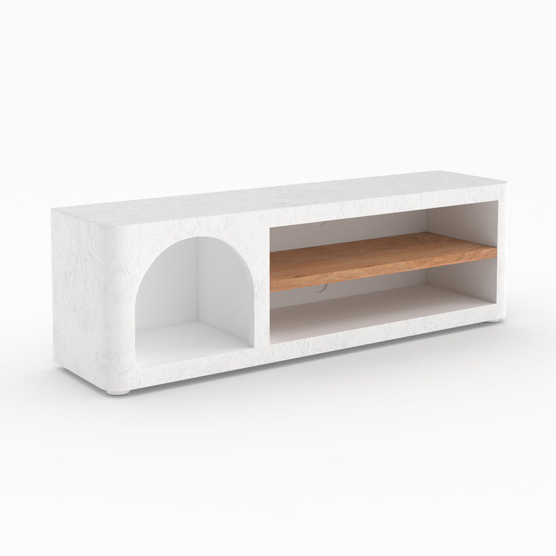 Meuble TV Fira en plâtre blanc cassé 140 cm