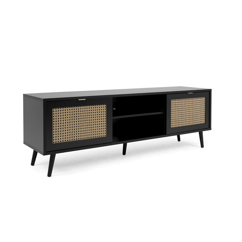 Mueble TV 2 puertas con estampado caña y negro - Villa - Negro