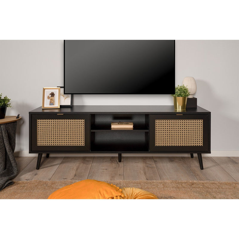 Mueble TV 2 puertas con estampado caña y negro - Villa - Negro