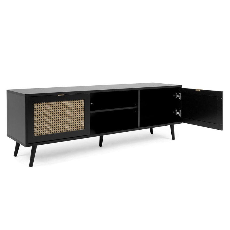 Mueble TV 2 puertas con estampado caña y negro - Villa - Negro