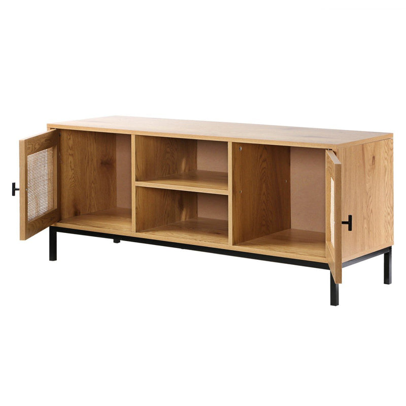 Mueble TV 2 puertas con mimbre y 2 nichos - Jaya - Décor Bois Et Rotin