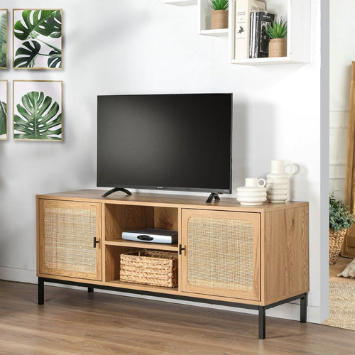 Mueble TV 2 puertas con mimbre y 2 nichos - Jaya - Décor Bois Et Rotin