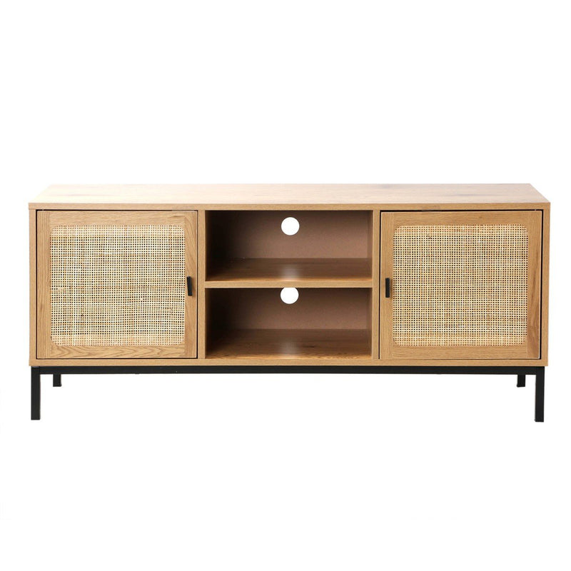 Mueble TV 2 puertas con mimbre y 2 nichos - Jaya - Décor Bois Et Rotin