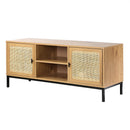 Mueble TV 2 puertas con mimbre y 2 nichos - Jaya - Décor Bois Et Rotin