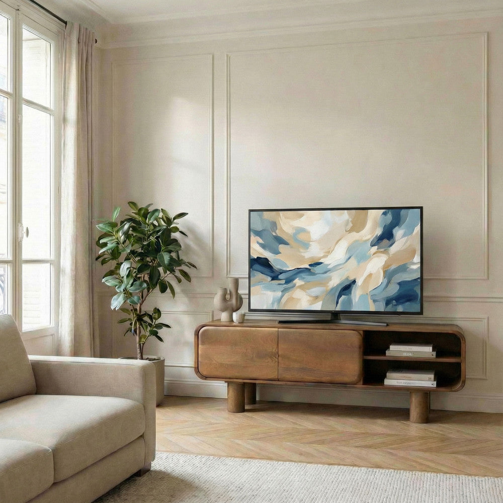 Sira - Meuble Tv 2 Portes - Bois Massif - Bois Foncé