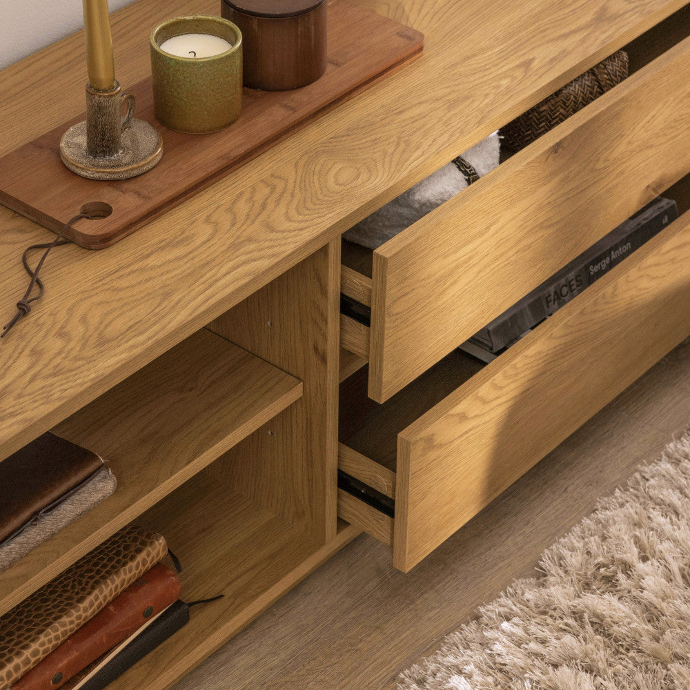 Since - Mueble de TV con 2 cajones y 2 nichos - Madera - Madera clara