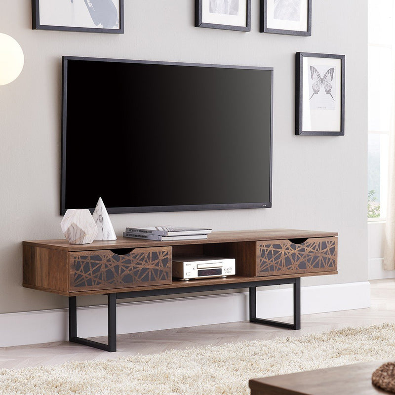 Mueble TV 2 Cajones Con Nicho Decoración Madera Y Motivos Negros - Anaelle - Décor Bois