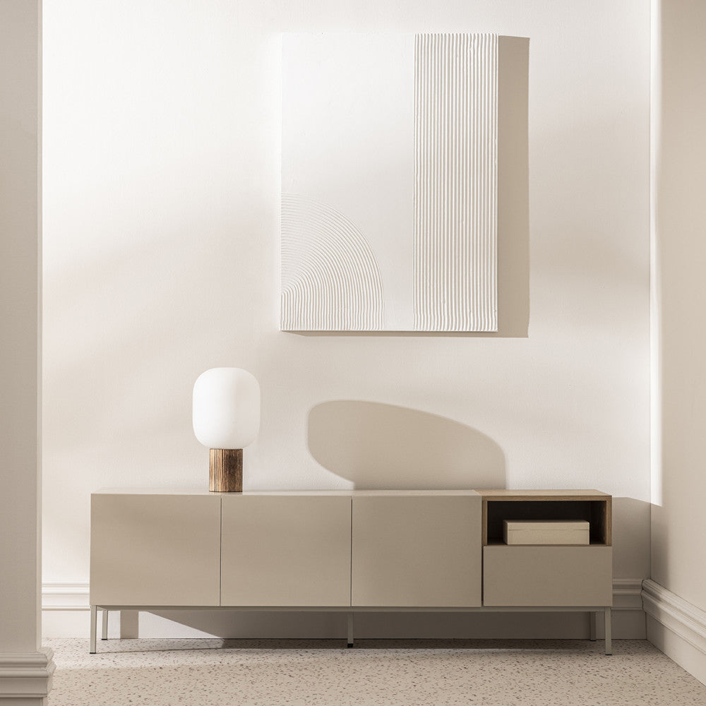 Quenor - Meuble TV 3 Portes 1 Tiroir Et Métal - Bois - Beige