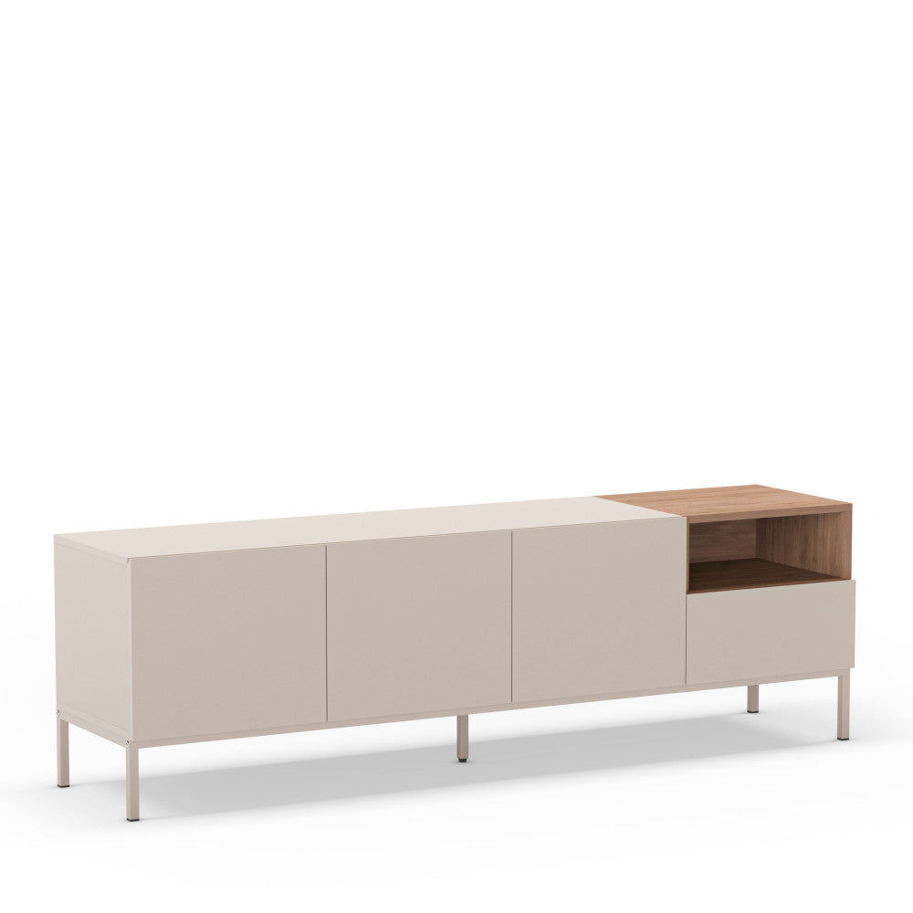 Quenor - Meuble TV 3 Portes 1 Tiroir Et Métal - Bois - Beige