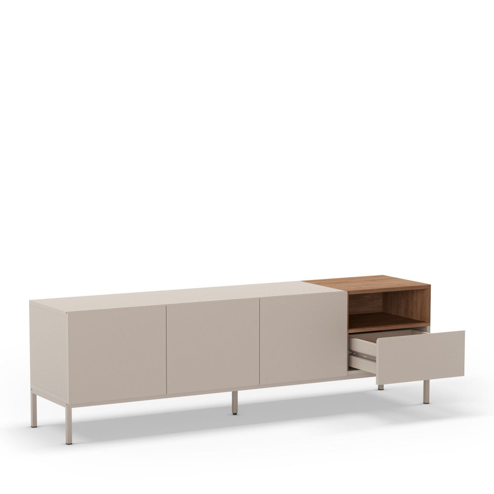Quenor - Meuble TV 3 Portes 1 Tiroir Et Métal - Bois - Beige