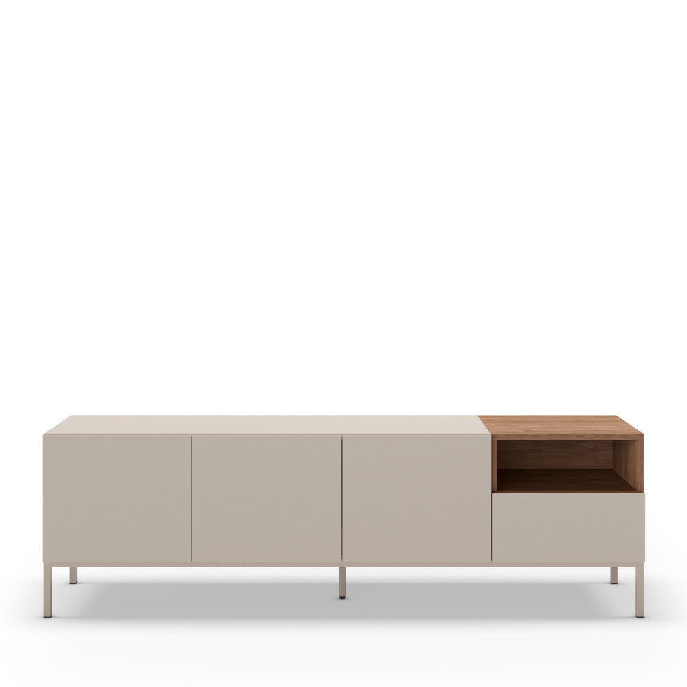 Quenor - Meuble TV 3 Portes 1 Tiroir Et Métal - Bois - Beige