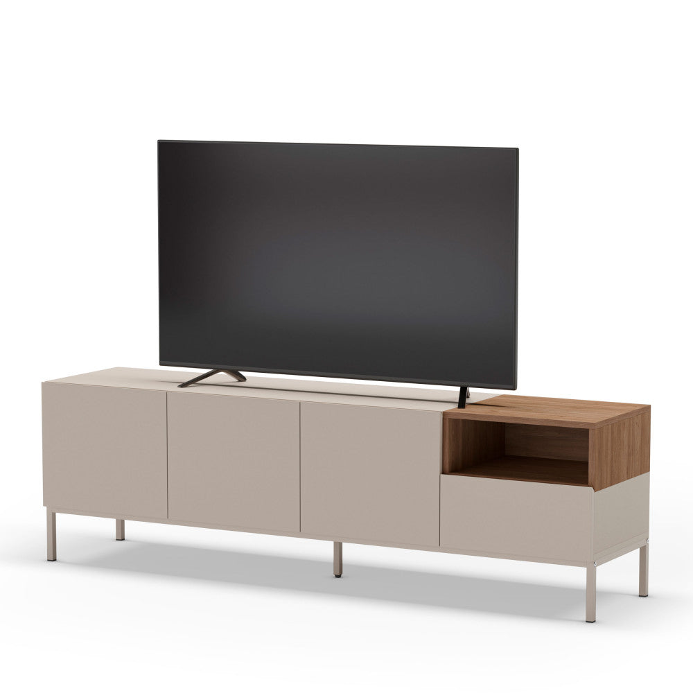 Quenor - Meuble TV 3 Portes 1 Tiroir Et Métal - Bois - Beige