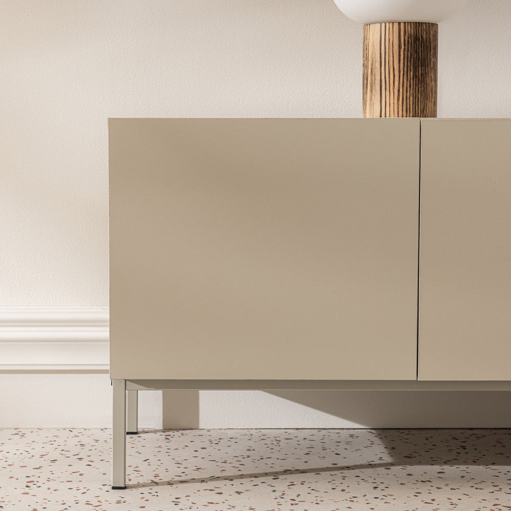 Quenor - Meuble TV 3 Portes 1 Tiroir Et Métal - Bois - Beige
