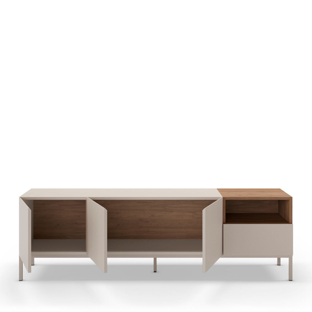 Quenor - Meuble TV 3 Portes 1 Tiroir Et Métal - Bois - Beige