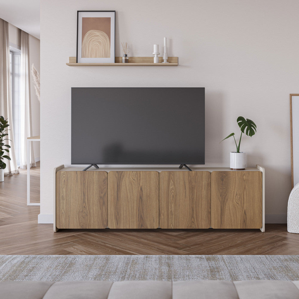 Enara - Meuble TV 4 Portes - Bois - Bois foncé