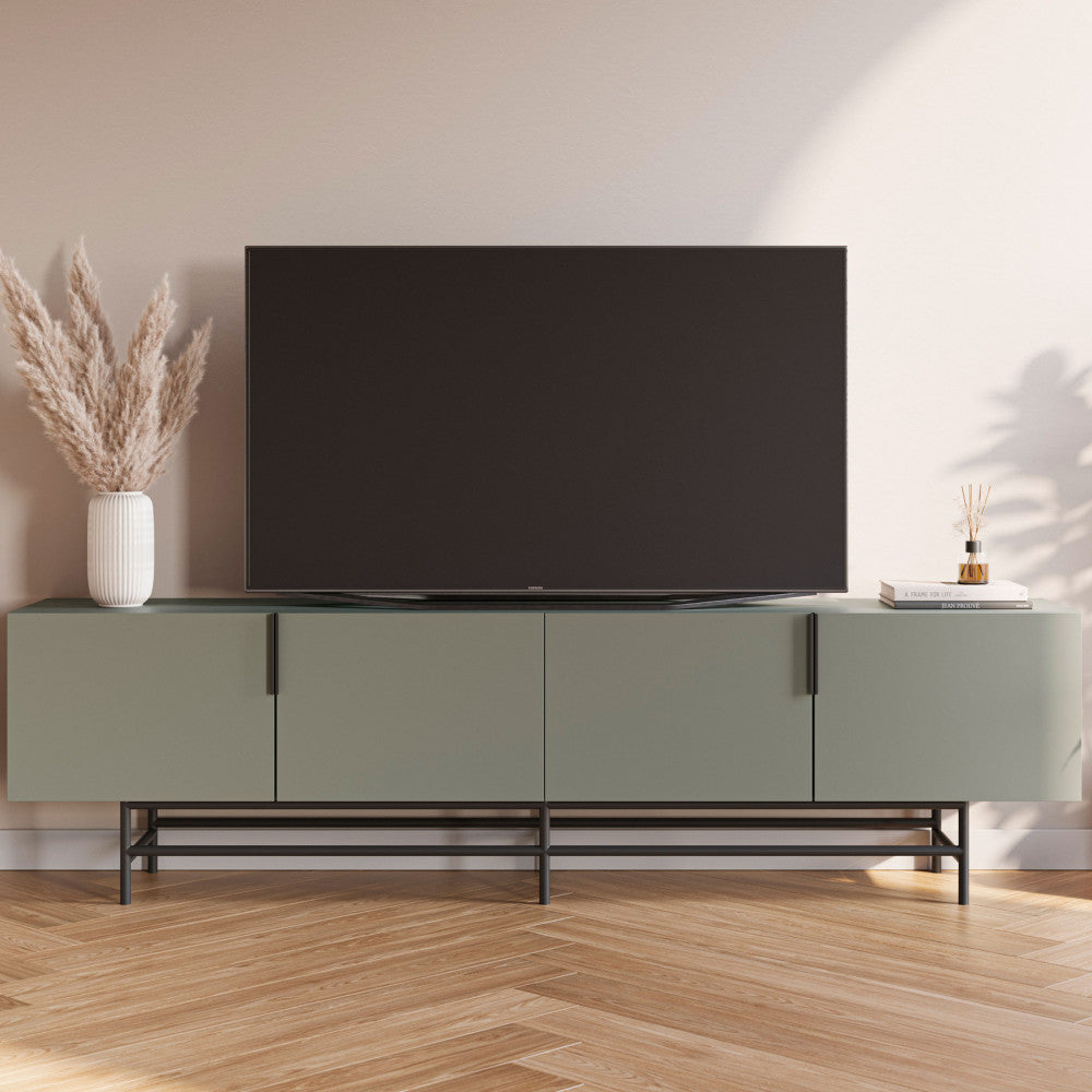 Vintara - 4-Door TV Unit - Wood and Metal - Almond Green