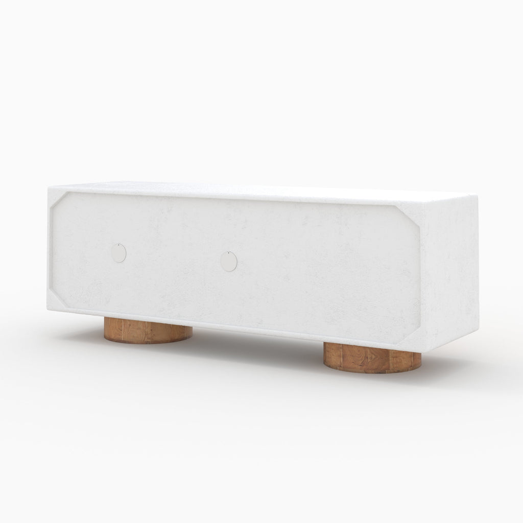 Eden - Mueble para TV de hormigón blanquecino y madera de acacia