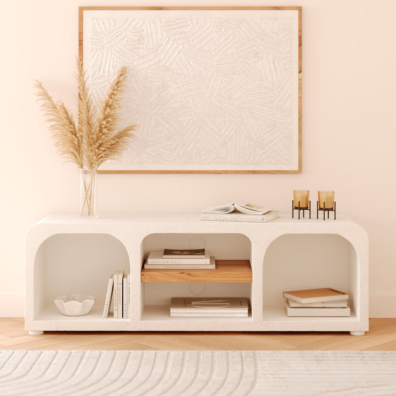 Meuble TV Fira en plâtre blanc cassé 140 cm