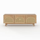 Meuble TV Delya en bois massif de mindi et rotin 160 cm