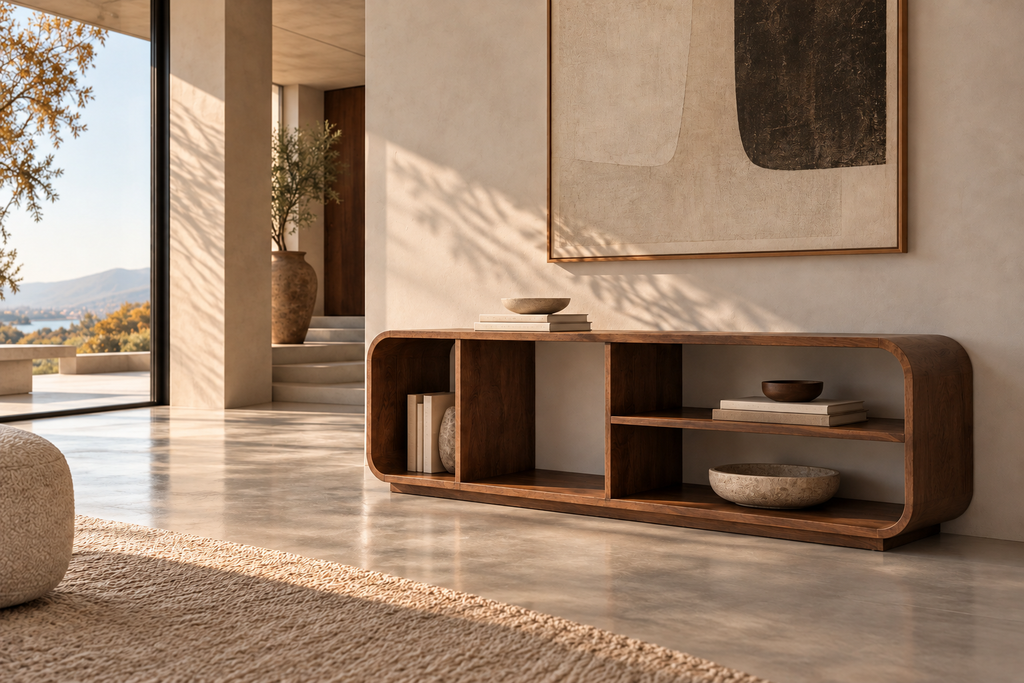 Nia - 4-shelf TV unit - Mango wood
