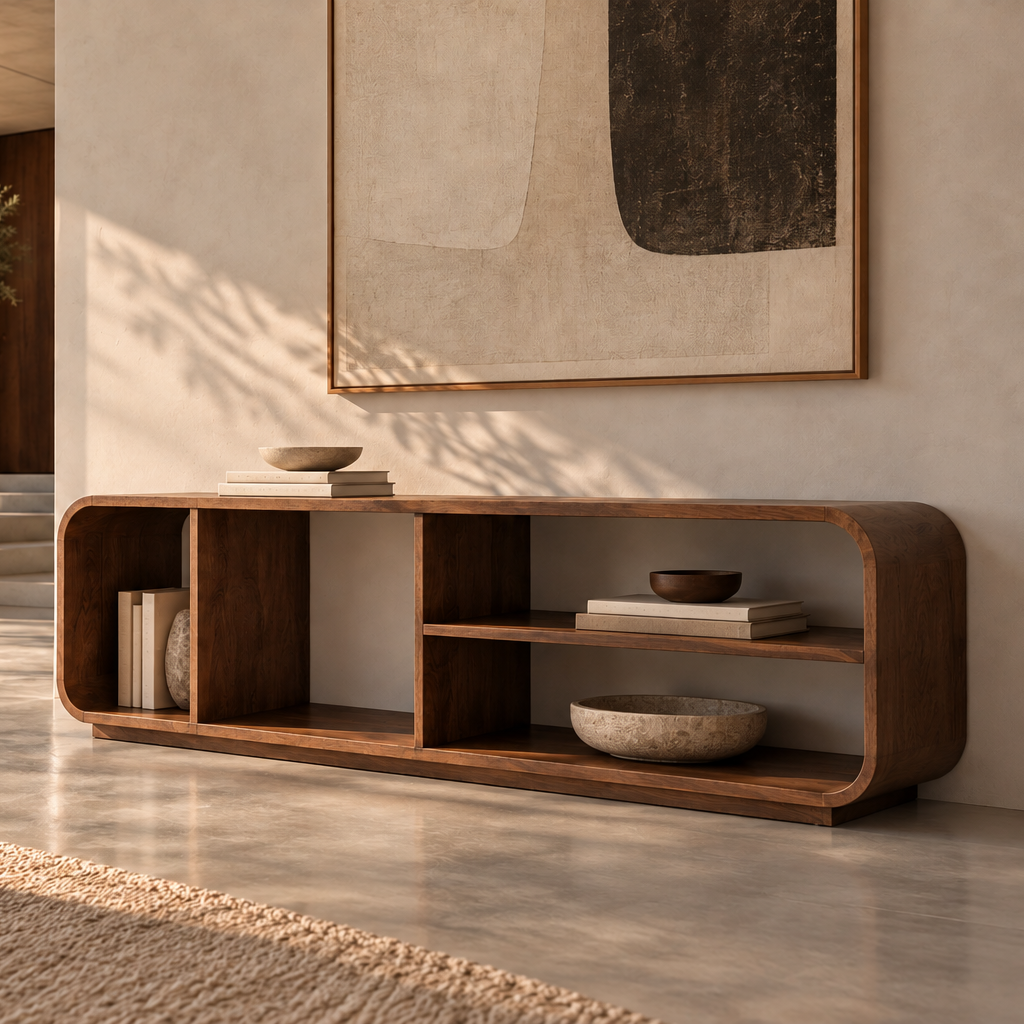 Nia - 4-shelf TV unit - Mango wood