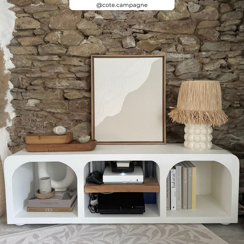 Meuble TV Fira en plâtre blanc cassé 140 cm