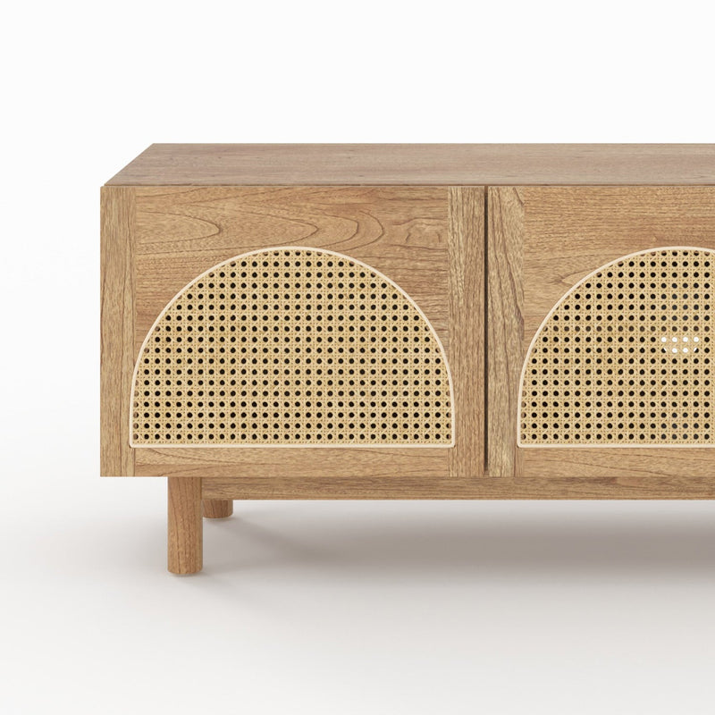 Meuble TV Delya en bois massif de mindi et rotin 160 cm