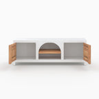 Fira - Meuble Tv En Plâtre Blanc Cassé Et Bois D'Acacia